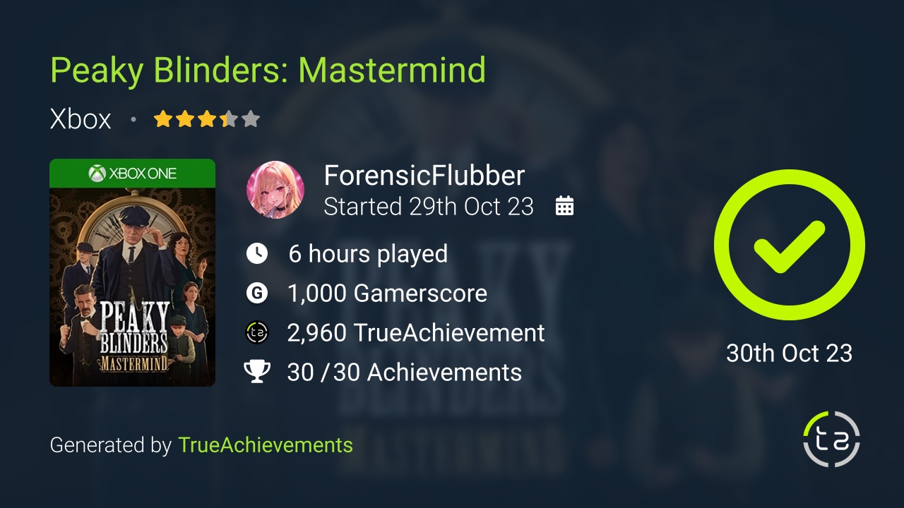 Peaky Blinders Mastermind achievement summary